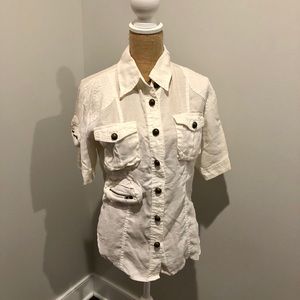 Y London White Linen Safari Shirt.